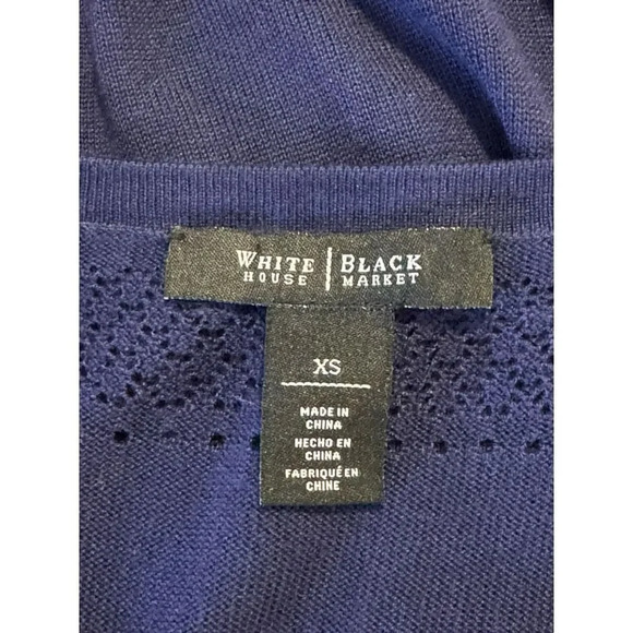 WHBM Women’s XS Navy Blue Open Weave Embellished V-Neck Sweater - Picture 5 of 8